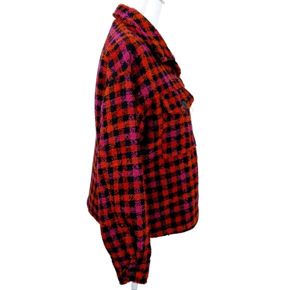 Sanctuary SZ S The Roller Shacket Red Pink Orange Black Plaid - Picture 6 of 8